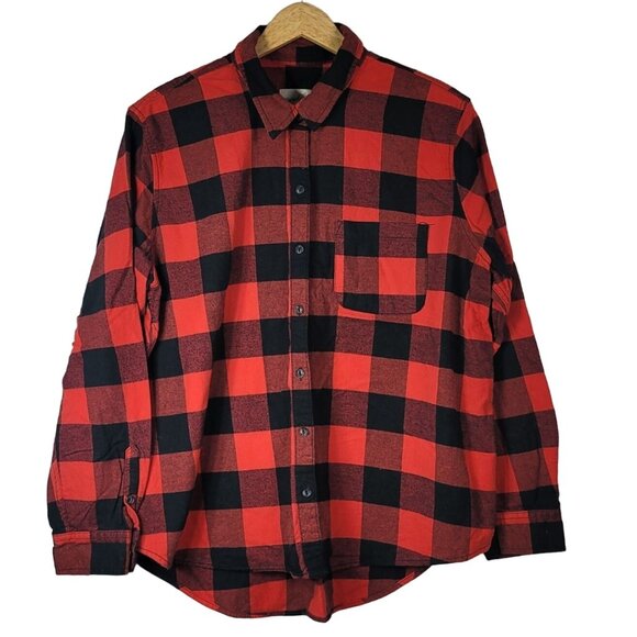 Universal Thread Flannel Top Red Black Large Button Up Long Sleeve Buffalo Plaid - Picture 1 of 7